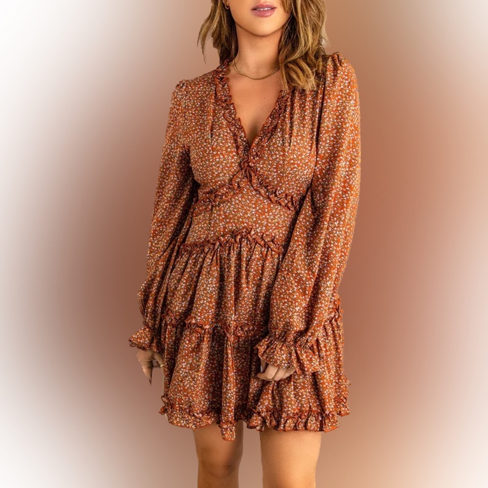 Bubble Sleeve Floral Ruffle Dress Mini - Picture 2 of 11